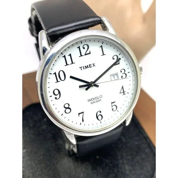 Timex Men's Watch TW2P75600 Quartz Indiglo White Dial Black Leather Band 38mm